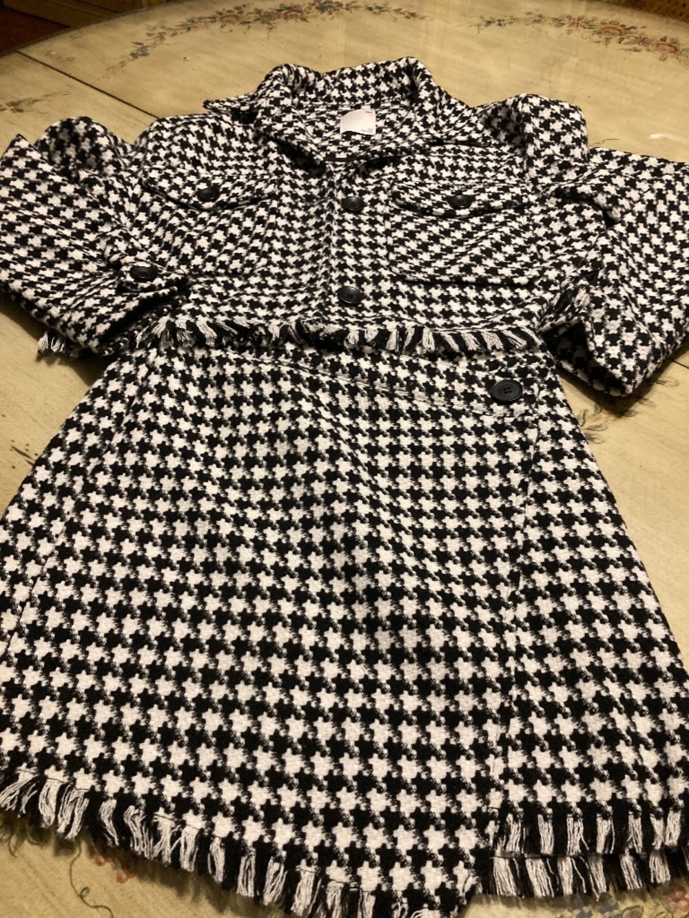 SO Black/Cream Houndstooth/Tweed Suit Sz XS/S